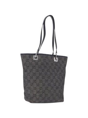 GUCCI GG Canvas Tote Bag Black Silver 31244